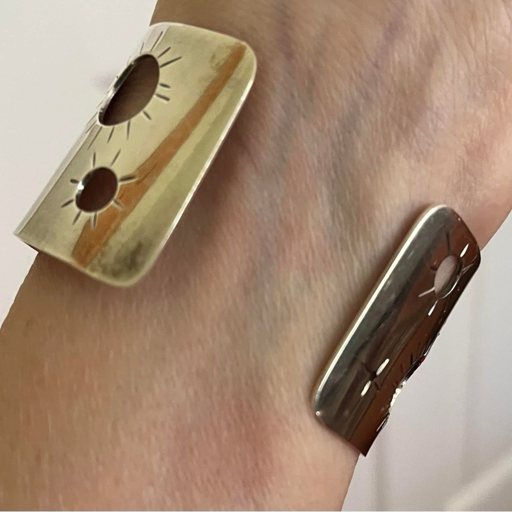 Sterling Silver Sunburst Cutout Cuff Bracelet - Substantial Shiny Silver - Picture 7 of 7